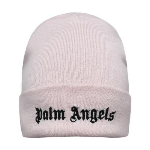 Pink Uld Beanie med Kontrast Logo Broderi