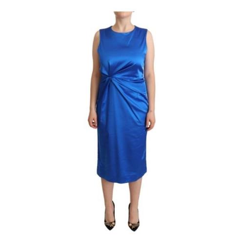 Blå Sheath Sleeveless Midi Kjole