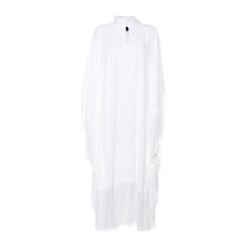 Hvid Linned Kaftan med Frynser