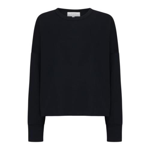 Sort Bomuld Langærmet Crew Neck T-shirt