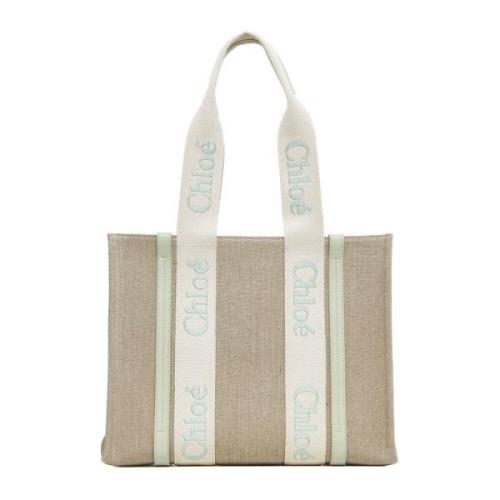 Beige Canvas Tote Bag med Båndhåndtag