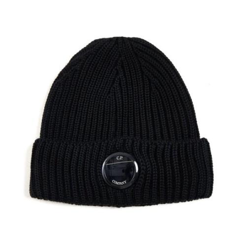 Sort Ribstrikket Uld Beanie Hat