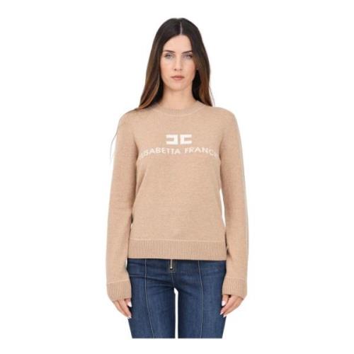 Beige Crew-Neck Sweater med Logo