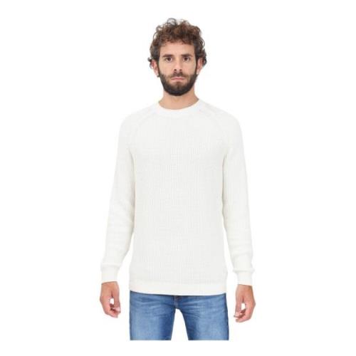 Hvid Ribstrikket Crewneck Sweater