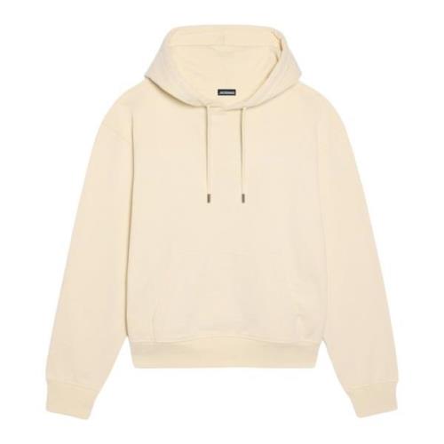 Beige Broderet Sweatshirt med Hætte