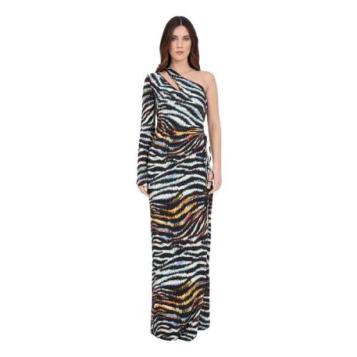 Tiger Print One-Shoulder Maxi Kjole