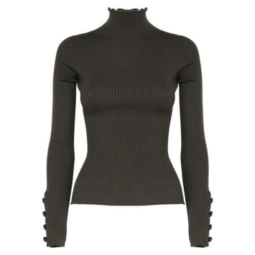 Militærgrøn Turtleneck Sweater med Knapper