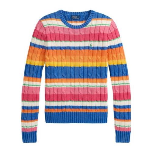 Farverig Stribe Kabel Crewneck Sweater