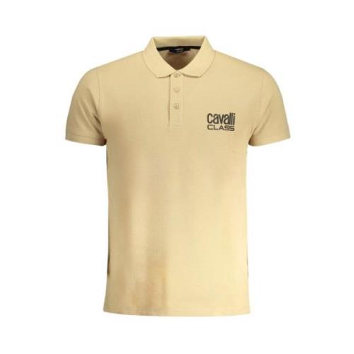 Beige Bomuld Polo Shirt med Print Logo