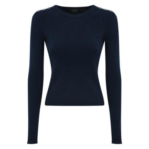 Uld Ribstrikket Sweater med Metal Knapper