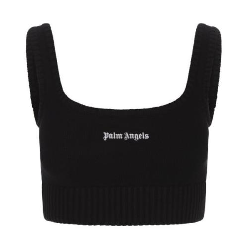 Sort Ærmeløs Crop Top Logo Broderi