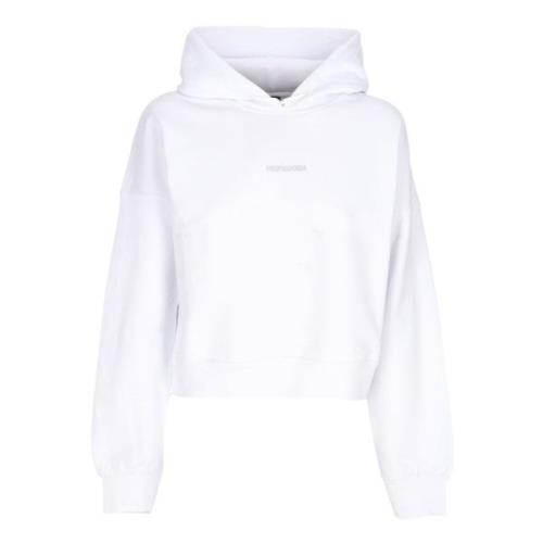 Cropped Hoodie med Ribber Hvid