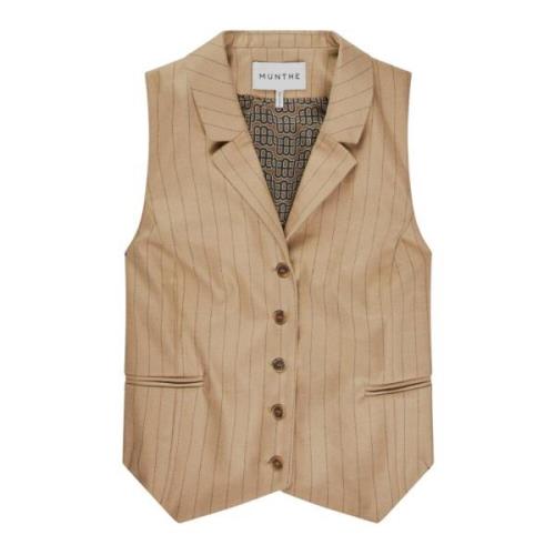 Pinstripe Vest med Krave og Lommer