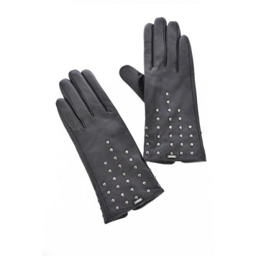 Studded Leather Gloves - Sort