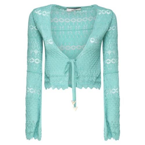 Hæklet Blonde V-hals Aqua Sweater