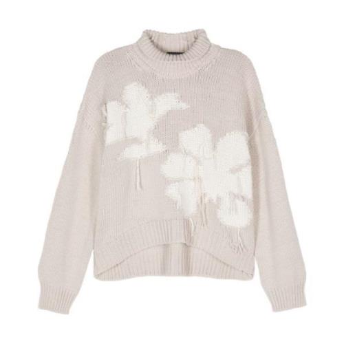 Chunky Knit Floral Turtleneck Sweater