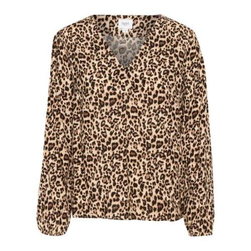 Leopard Print V-Hals Bluse