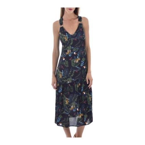 Jungle Print Midi Kjole - Figursyet V-Hals