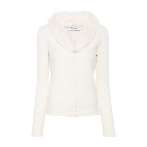 Beige Strik Cardigan med Faux-Fur Krave