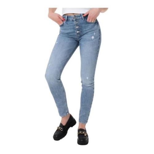 Højtaljede skinny jeans - Blå denim