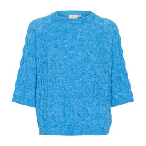 Blå Melange Strik Pullover Sweater