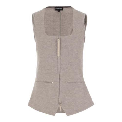 Kashmirblanding Lynlås Vest Beige