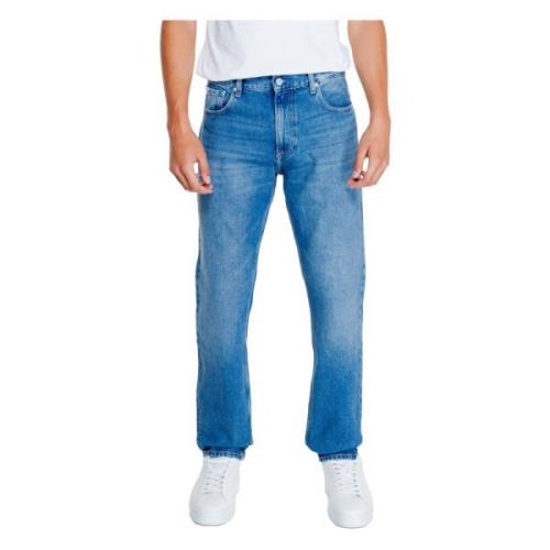 Blå Plain Herre Jeans Lynlås Knap