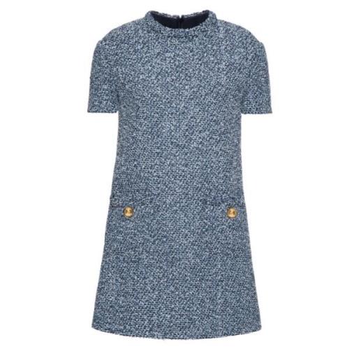 Navy Tweed Minikjole Guld Knapper