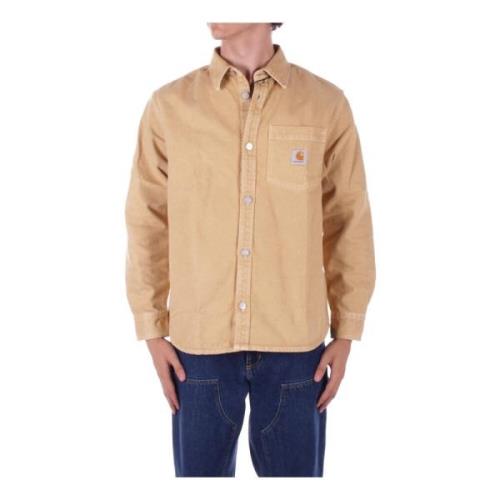 Beige Logo Front Button Shirt