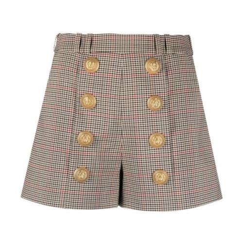 Elegant Houndstooth Shorts Beige