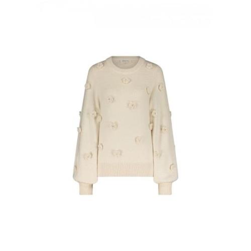 Beige Strikket Roser Pullover