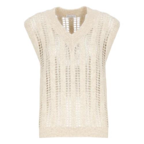 Beige Paillet Strikvest