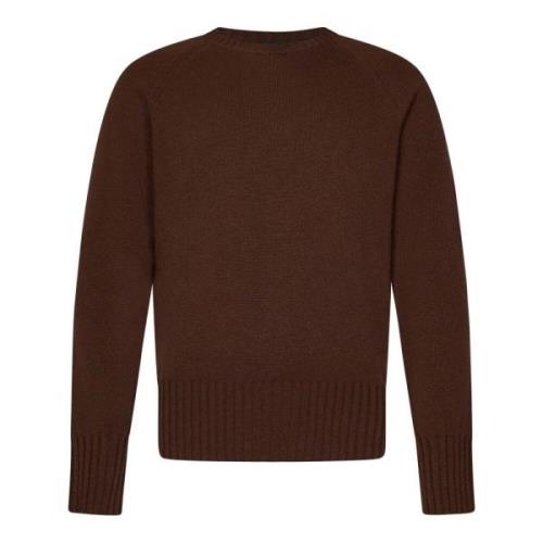 Brun Uld Kashmir Sweater Ribbet Crewneck