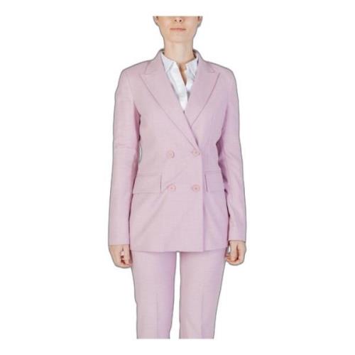 Rosa V-Hals Blazer med Knaplukning