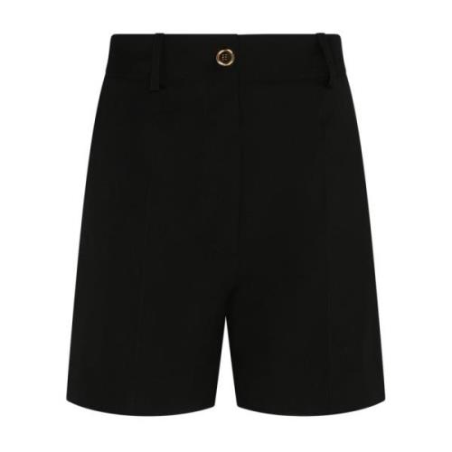 Sorte uld shorts med pleather detalje