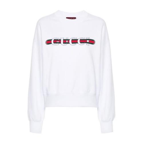 Hvid Bomuld Jersey Web Print Sweater