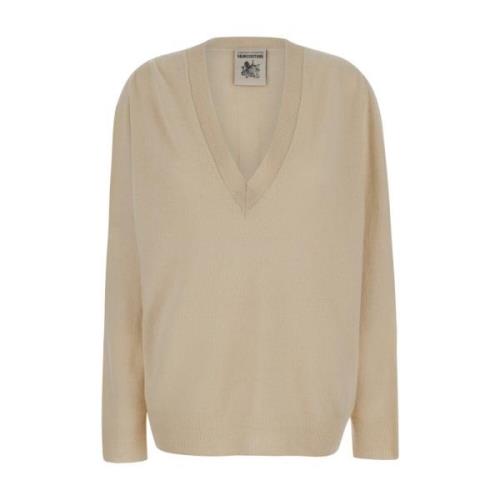 Beige V-Neck Sweater Uld Cashmere