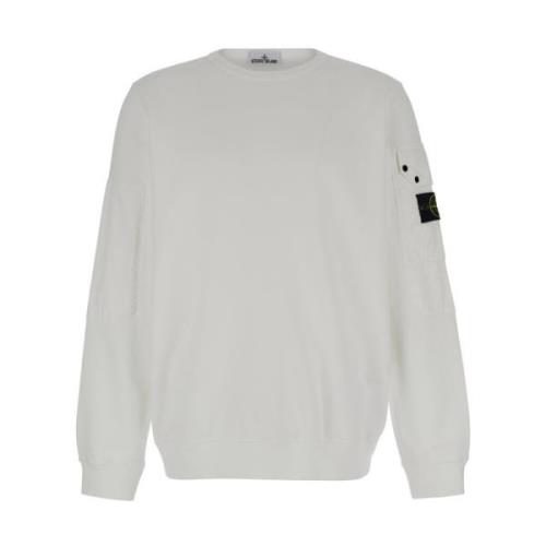 Hvid Crewneck Sweater med Logo Lomme