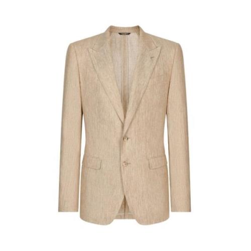 Beige Linned Blazer med Peak Revers