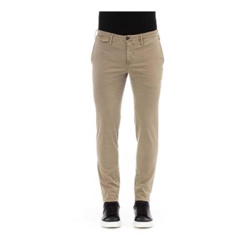 Beige Slim-Fit Cotton Trousers