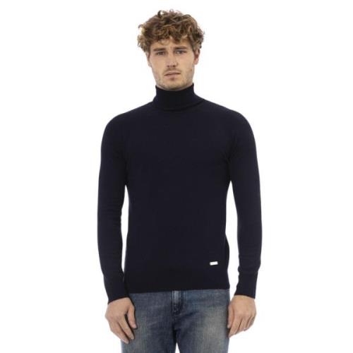 Blå Ribstrikket Uld Turtleneck Sweater