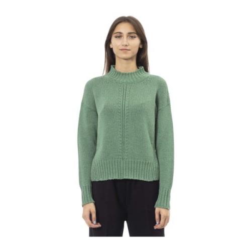 Ribbet turtleneck sweater med sideslidser