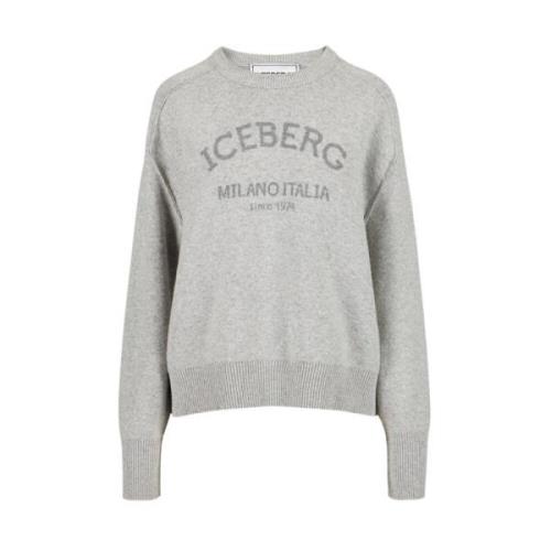 Grå uldblandet crew-neck sweater