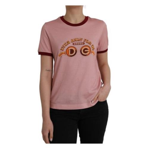 Rosa Bomuld T-shirt med Logo Print