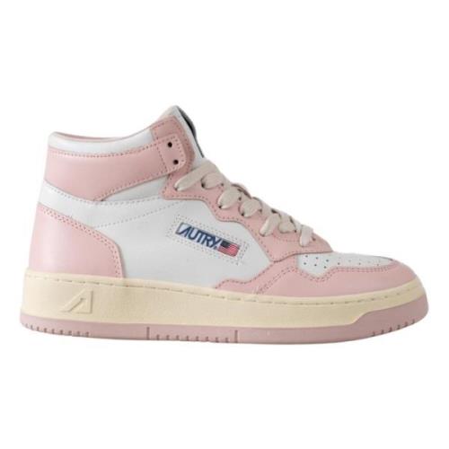 Vintage stil høje sneakers i pink og hvid læder