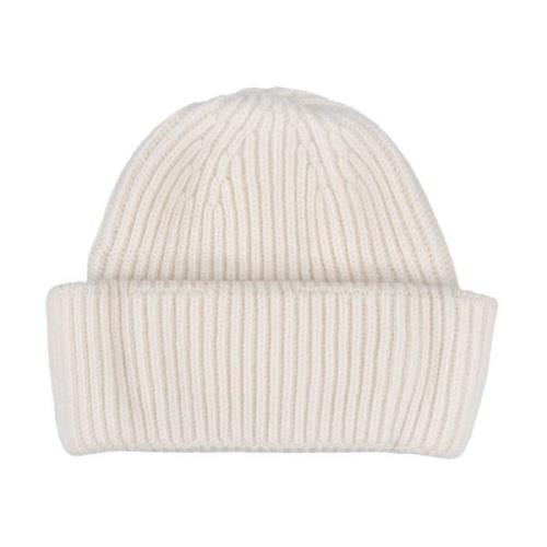 Hvid Ribbet Kashmir Beanie Hat