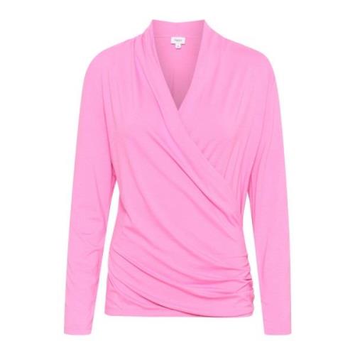 Wrap Bluse Fuchsia Pink Draperet V-Hals