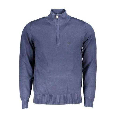 Blå Broderet Half-Zip Sweater