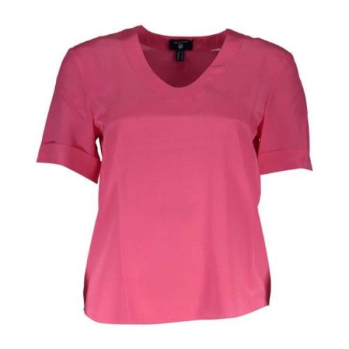 Silke V-Hals Logo T-Shirt i Pink