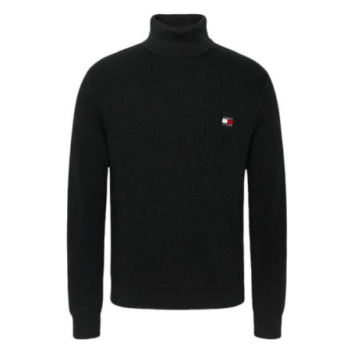 Sort Ribstrikket Turtleneck Sweater